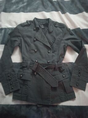 Wet Seal Women's Dark Green Military-Style Belted Jacket